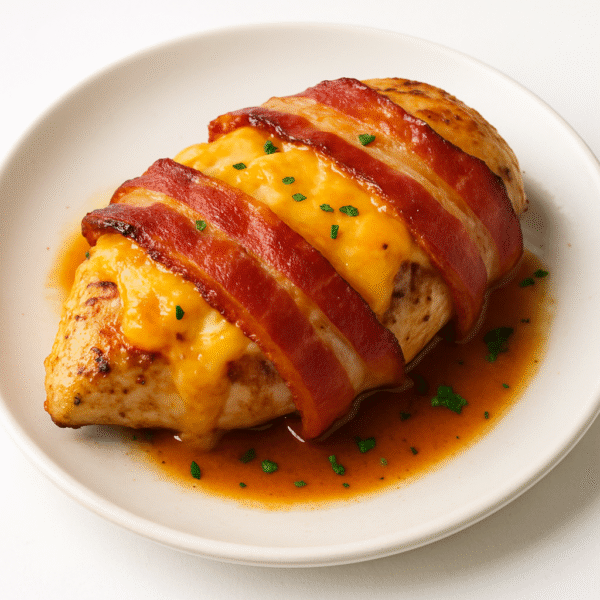 Chicken breast with cheese and bacon with mixed vegetables