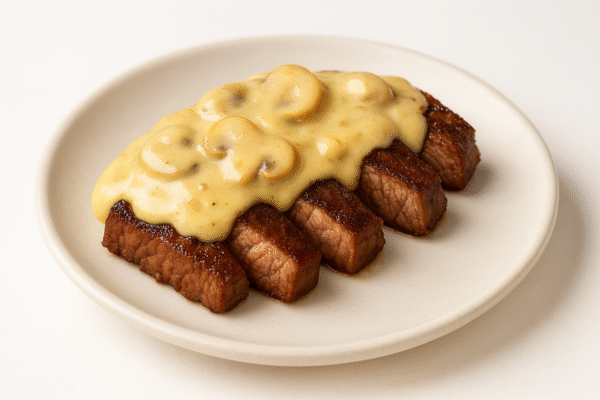 Sirloin tips with mushrooms and onions with cauliflower rice