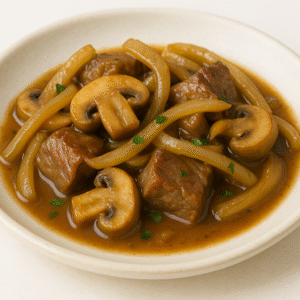 Sirloin tips with mushrooms and onions with cauliflower rice